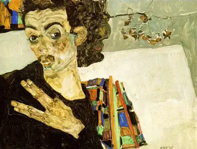 Self Portrait with Black Vase Egon Schiele